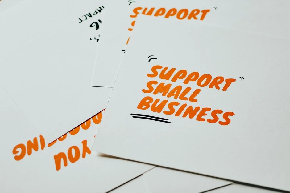 services-01 Text Small Business Marketing written on white paper for creative use.